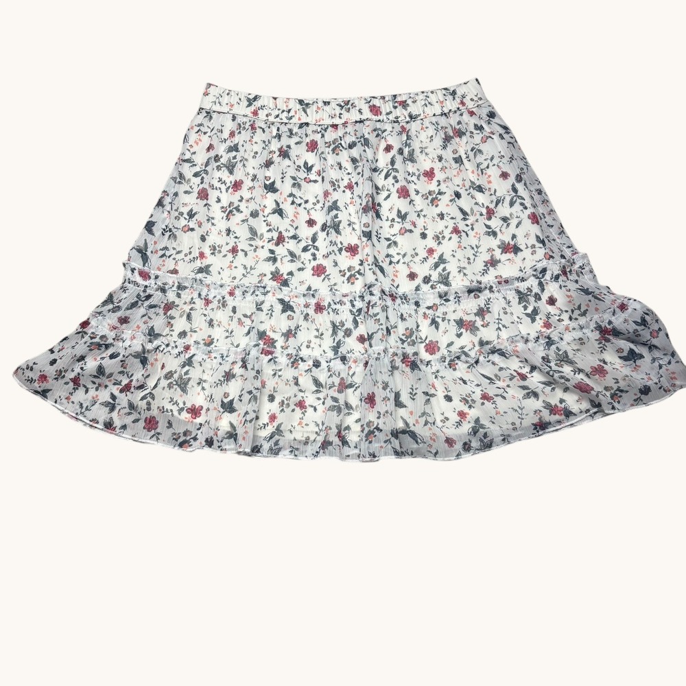 Abercrombie & Fitch Mini Skirt Medium White Floral Ruffle Tiered Chiffon - Picture 3 of 6